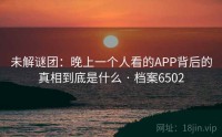 未解谜团：晚上一个人看的APP背后的真相到底是什么 · 档案6502